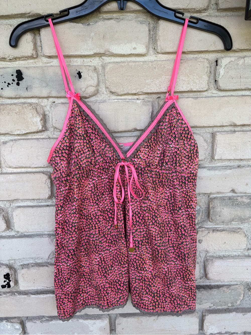Juicy couture Pink Printed Lace-Trim Cami Tank Top